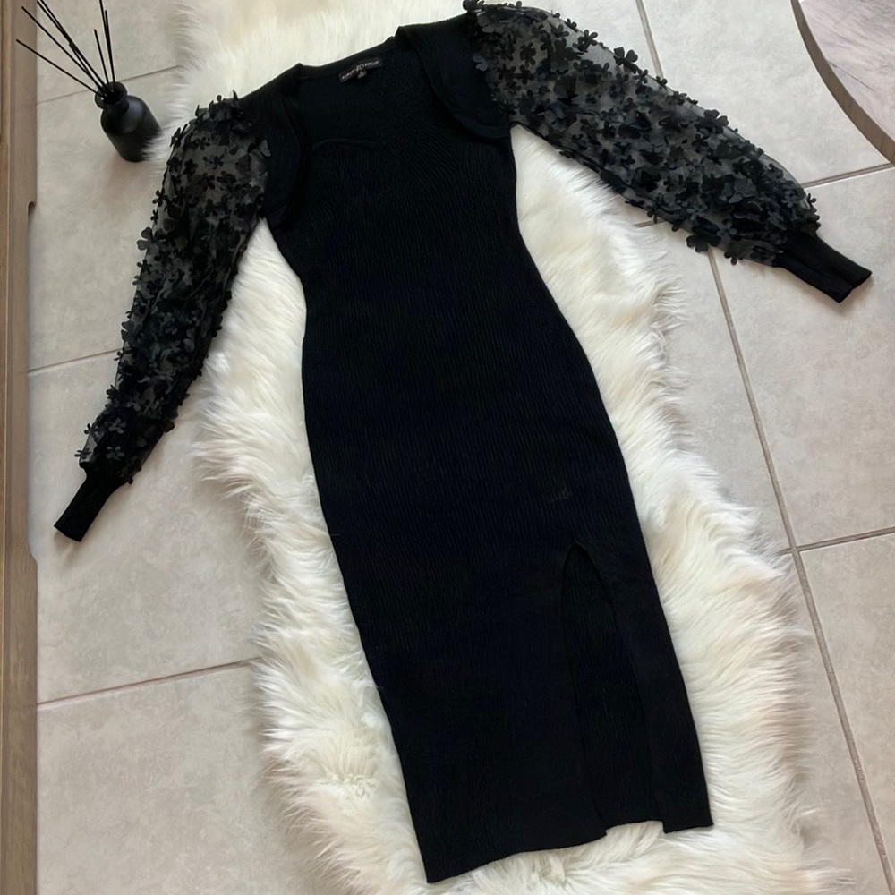 Black body-cone rib knit dress size Small